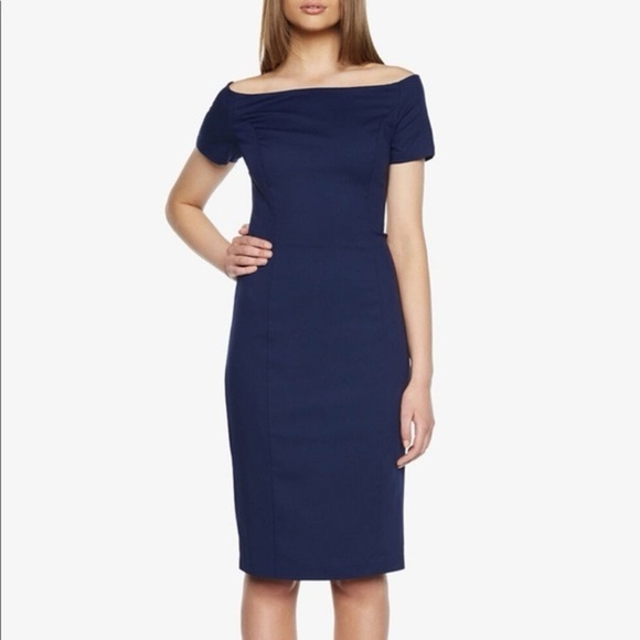 Bardot Elegant Navy Off-Shoulder Midi Dress Cocktail Party Size 2 US XXS XS - Picture 1 of 6